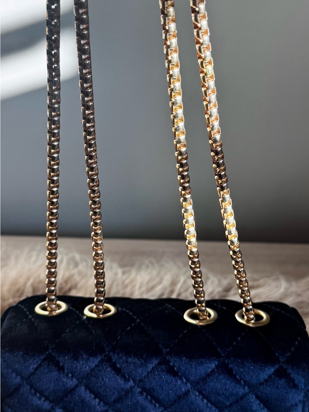 Tiny Treats Zomi Gems Navy Velvet Quilted Gold Chain Crossbody Purse - Picture 2 of 6